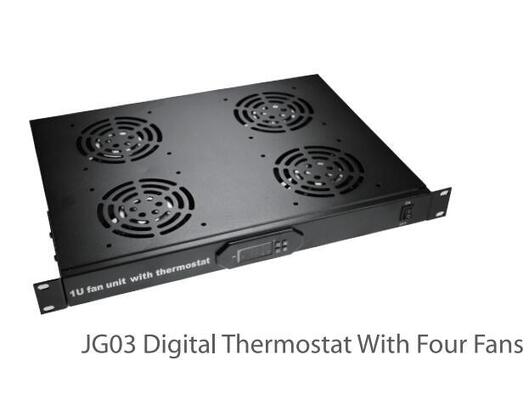 Digital thermostat for ventilation kit 1U for 19" server rack with 2 Fans or 4 Fans or Fanless with EU plug, C14 Plug