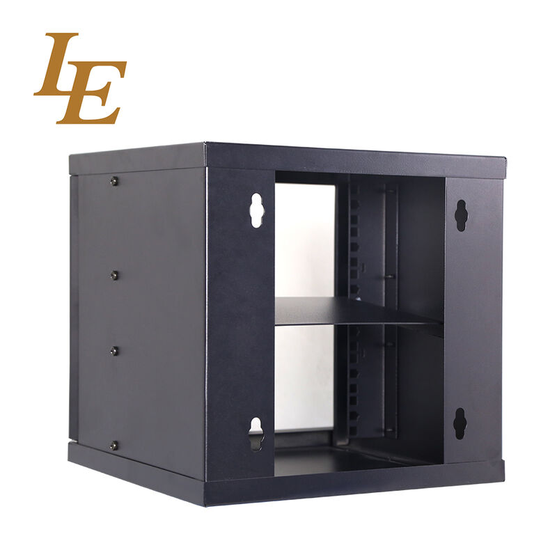 10inch Mini SOHO Wall Mount Enclosure with PDU and Fixed Shelf Small Metal Racks RAL9004 RAL9005 Black Home Mini Cabinet Glass Front Door