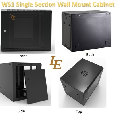 IP20 6U Cabinet de montaje en la pared Rack Mount Cabinet negro Puerta de vidrio templado