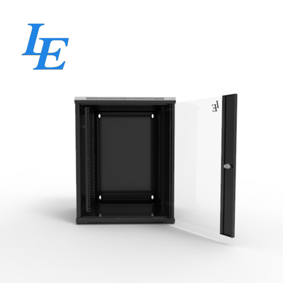 19 pulgadas Estándar 6U 9U 600x550mm 600x600mm Doble sección de bisagra Tipo RAL9004 Black Cabinet de recinto montado en pared con puerta principal de vidrio templado y paneles laterales extraíbles
