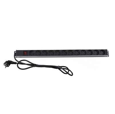 PDU de aluminio vertical de 12 vías Europa Alemania Negro 19 pulgadas Horizontal 6 vías 8 enchufes Schuko Alemania Tipo Unidad de distribución de energía Armario de red IT Enchufe inteligente PDU con interruptor Cable de 3x1.5mm² 2M de largo